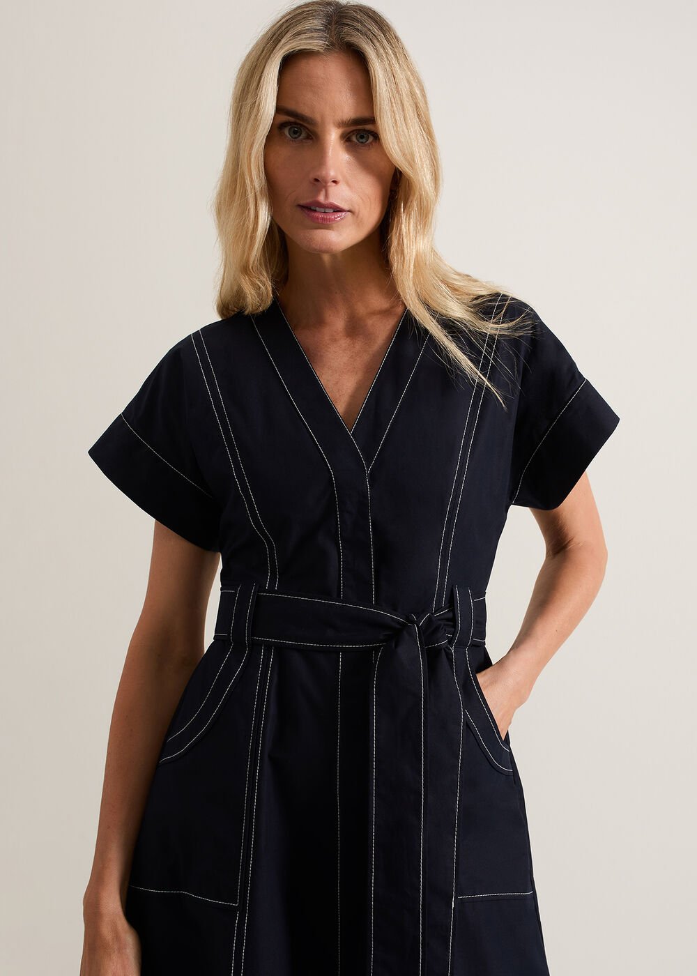 Annalie Navy Utility Midi Dress - Navy