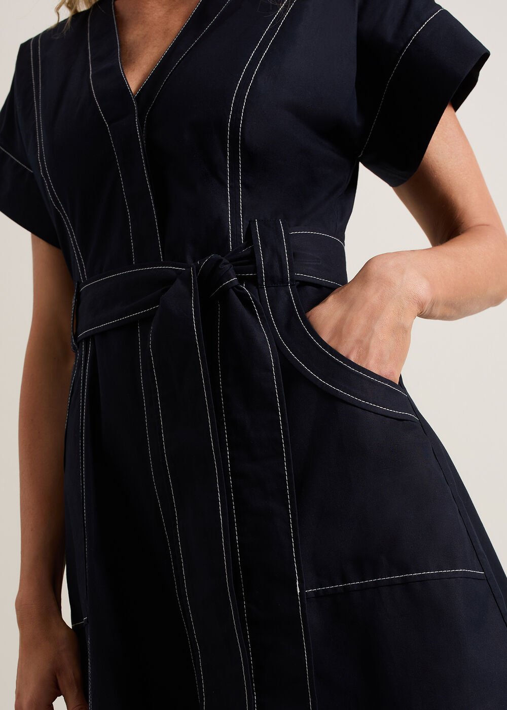 Annalie Navy Utility Midi Dress - Navy