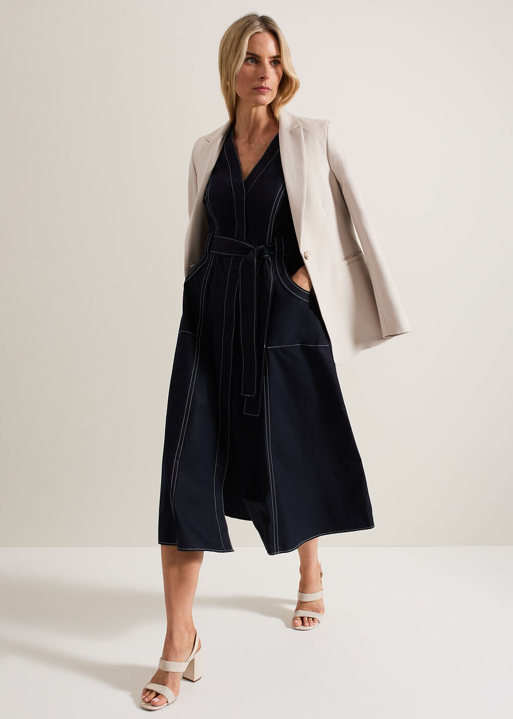 Annalie Navy Utility Midi Dress - Navy