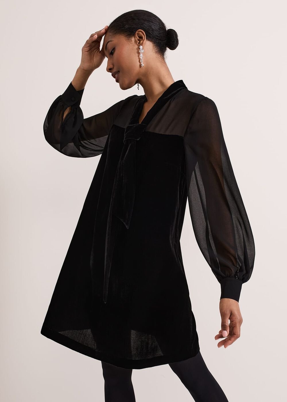Seraphine Black Velvet Tunic Dress - Black
