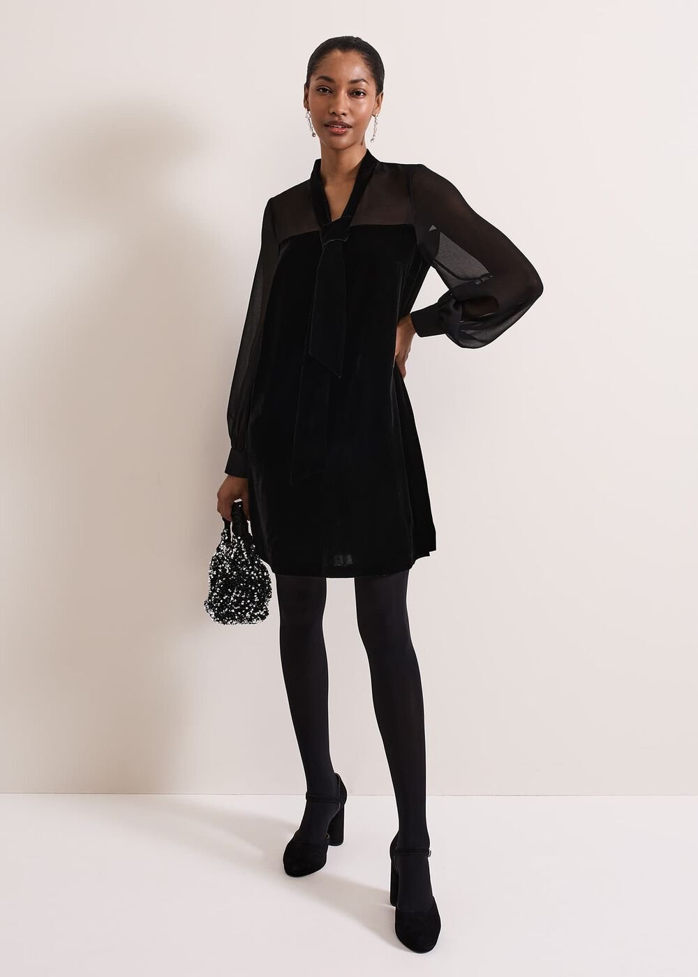 Seraphine Black Velvet Tunic Dress - Black