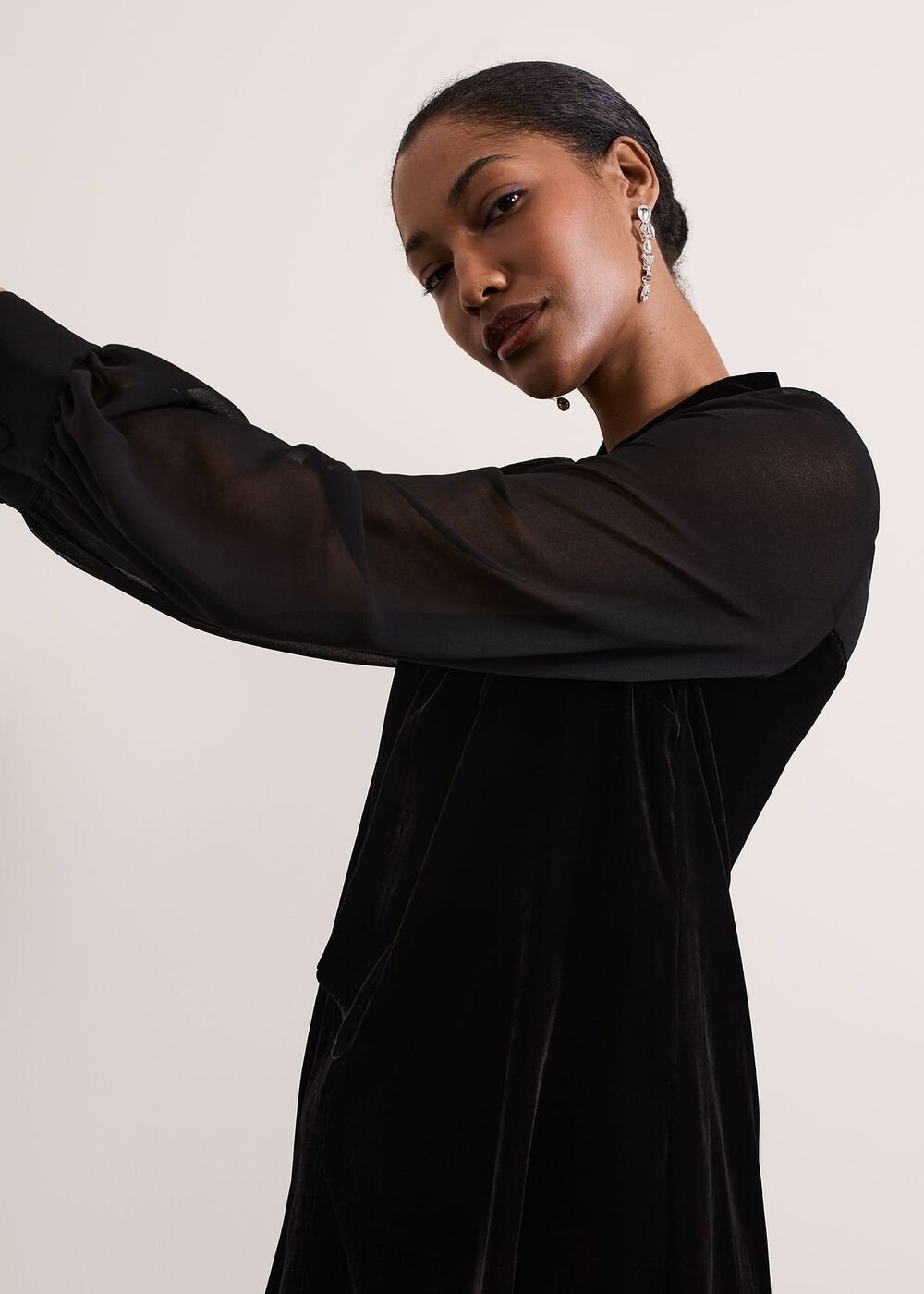 Seraphine Black Velvet Tunic Dress - Black