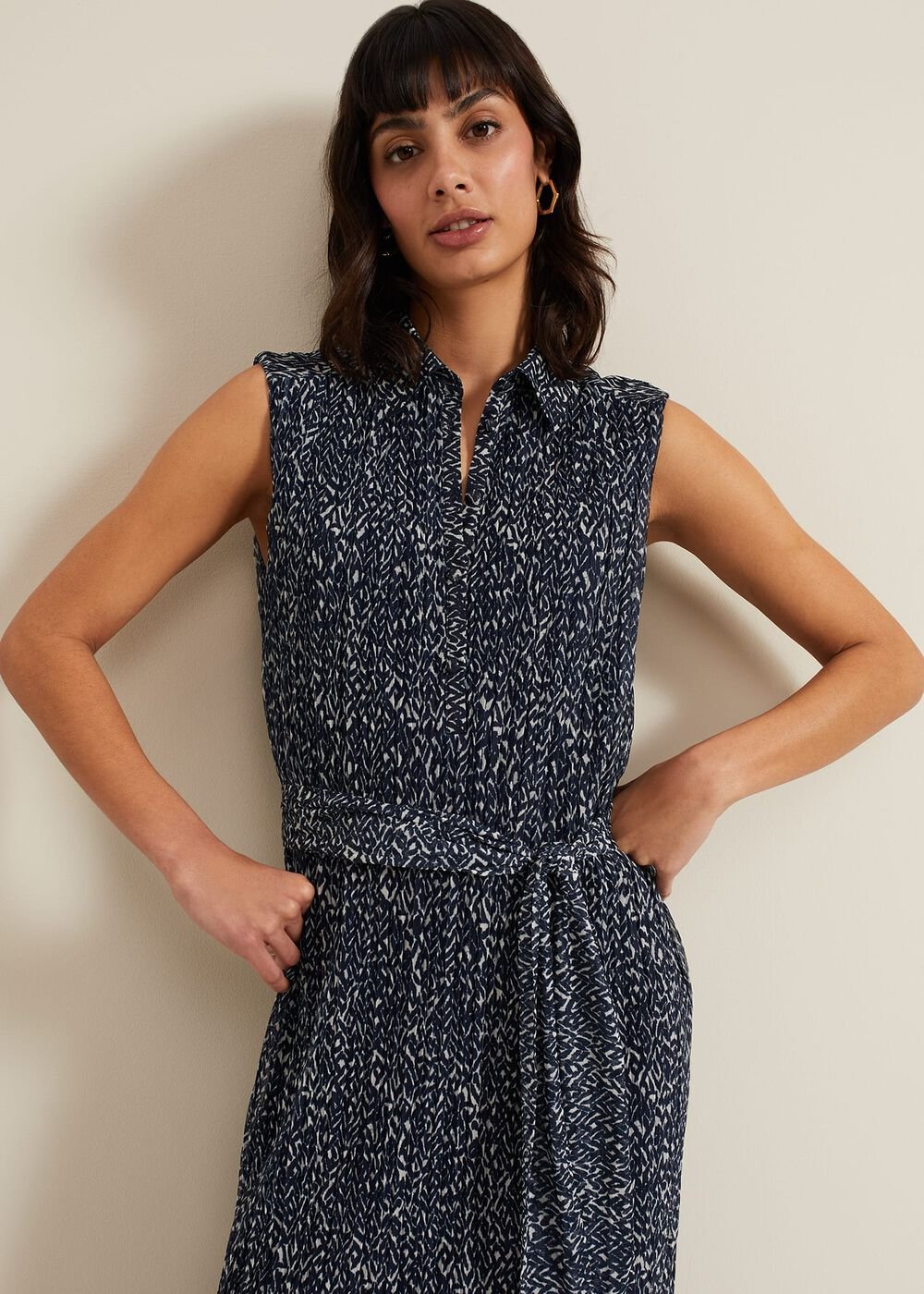 Adia Navy Jersey Shirt Dress - Navy