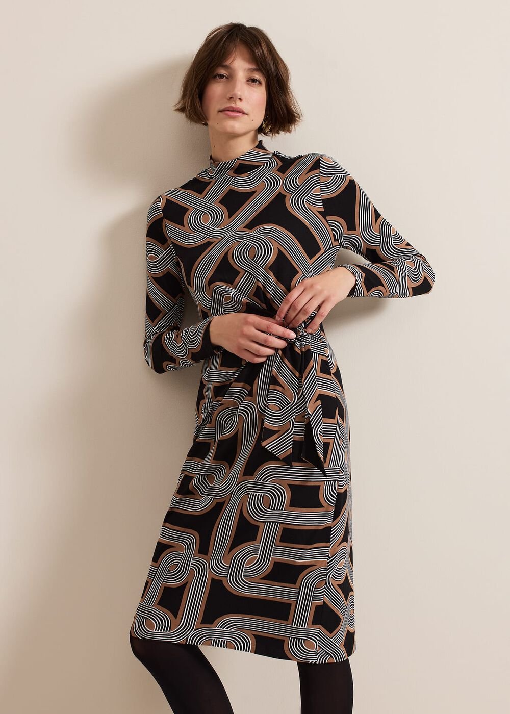 Margot Black Jersey Fitted Midi Dress - Black