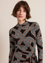 Margot Black Jersey Fitted Midi Dress - Black