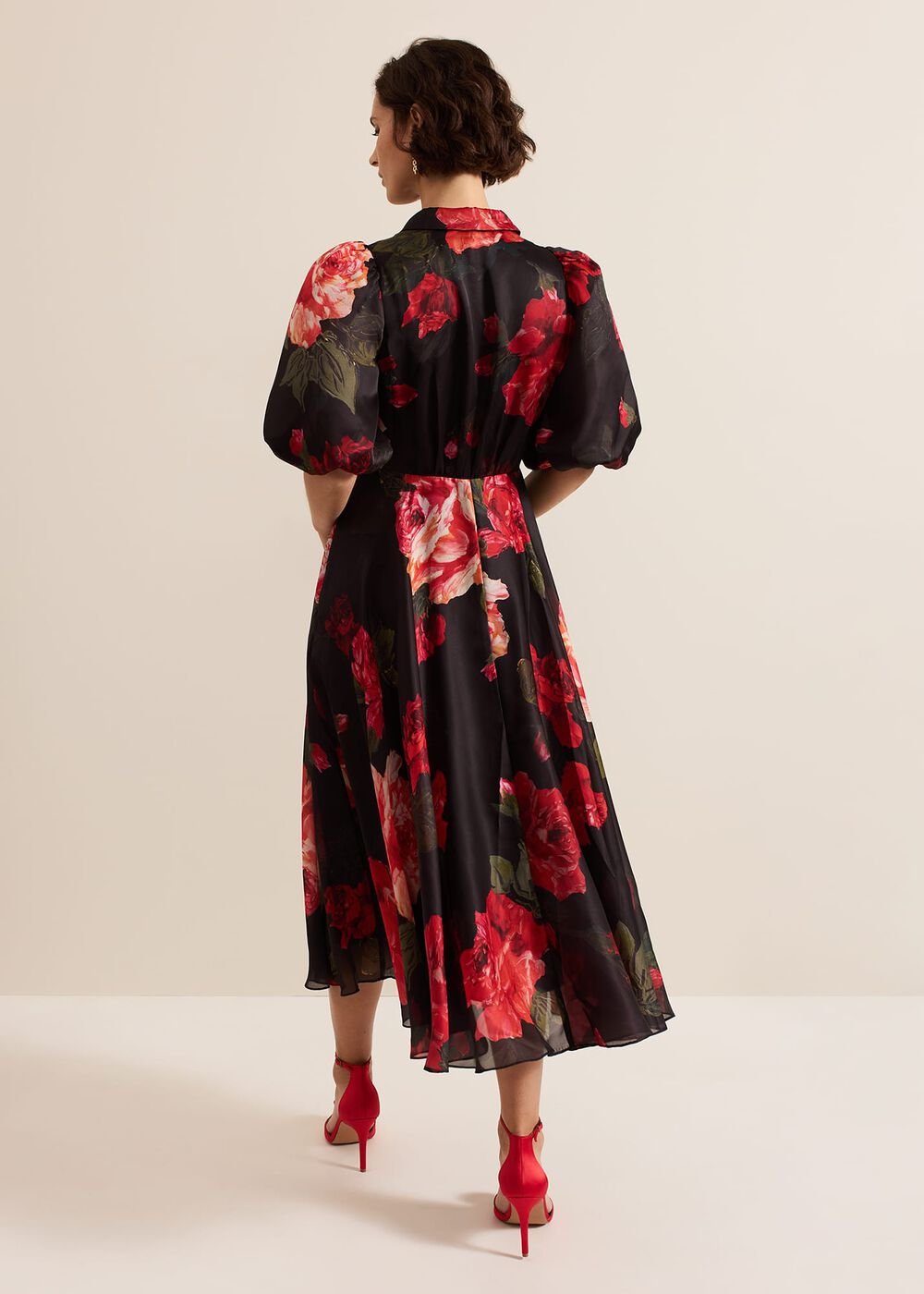 Cilla Floral Shirt Midi Dress - Black/Multi
