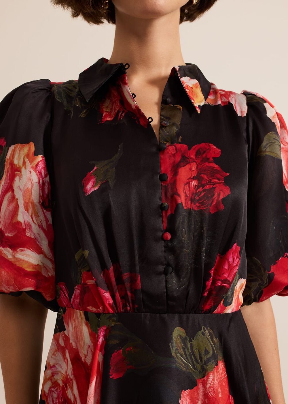 Cilla Floral Shirt Midi Dress - Black/Multi