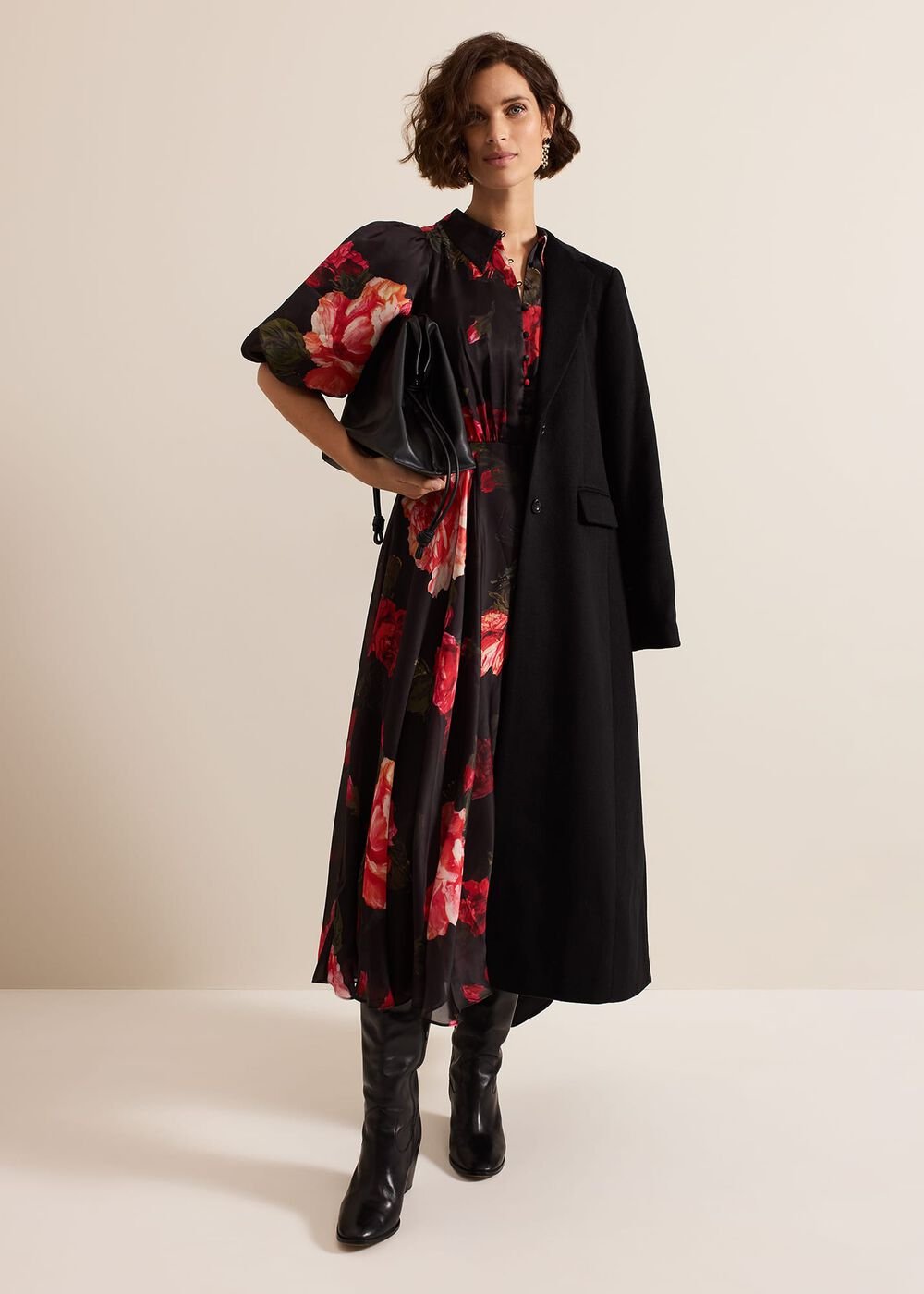 Cilla Floral Shirt Midi Dress - Black/Multi