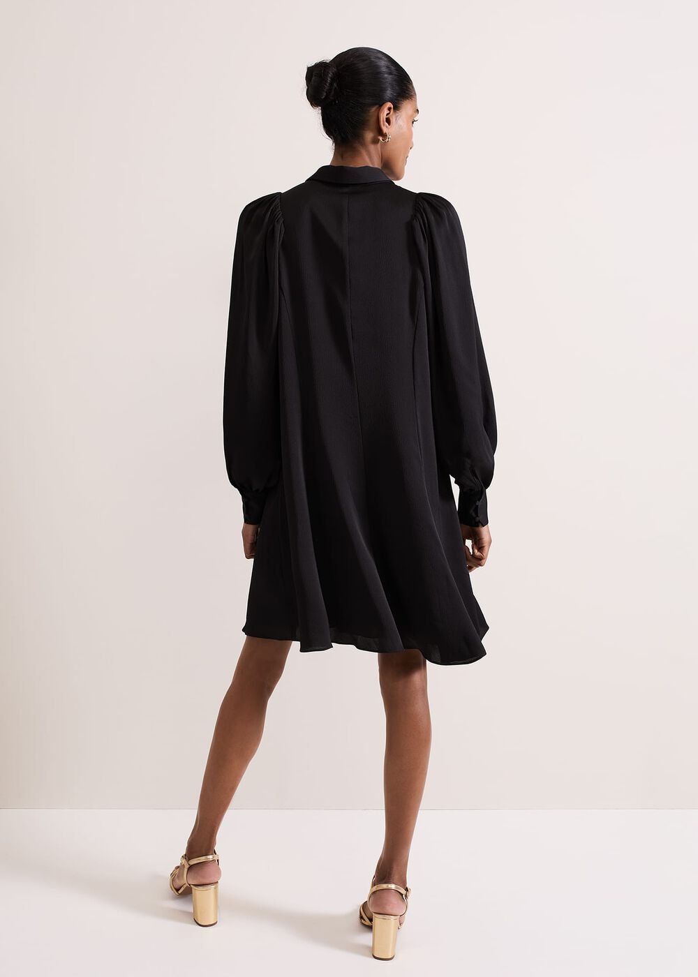 Tila Black Satin Embellished Shirt Dress - Black