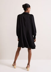 Tila Black Satin Embellished Shirt Dress - Black