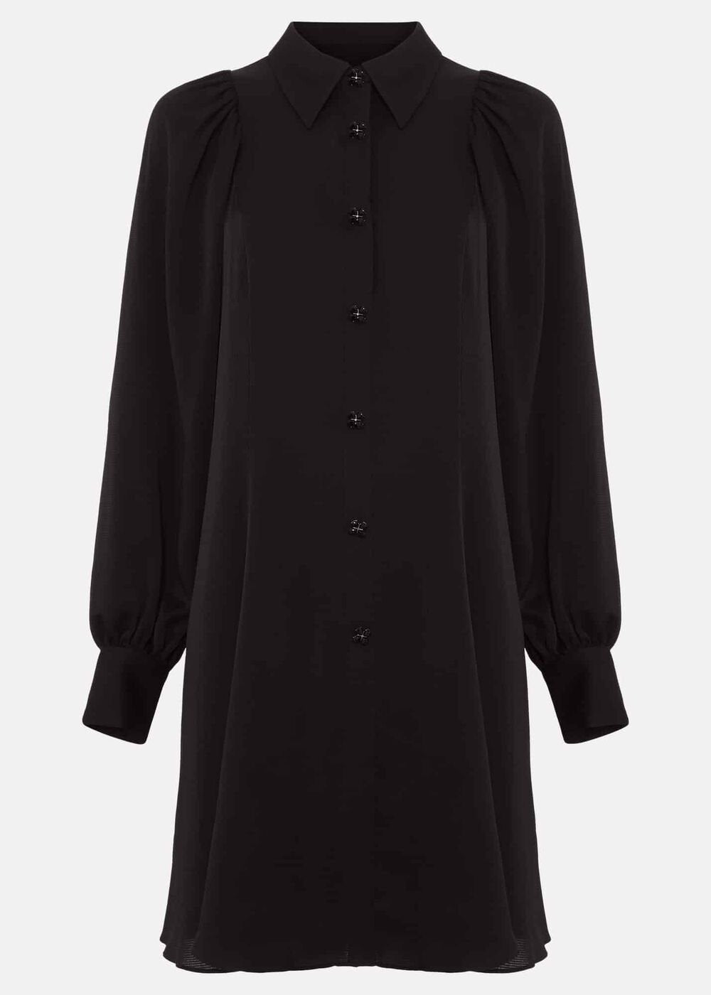 Tila Black Satin Embellished Shirt Dress - Black