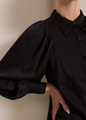 Petite Tila Black Satin Shirt Dress - Black