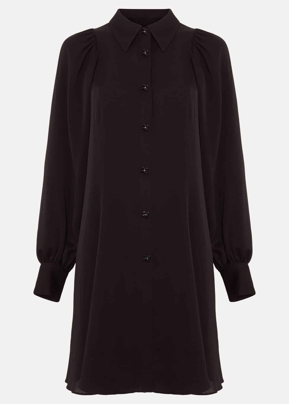 Petite Tila Black Satin Shirt Dress - Black