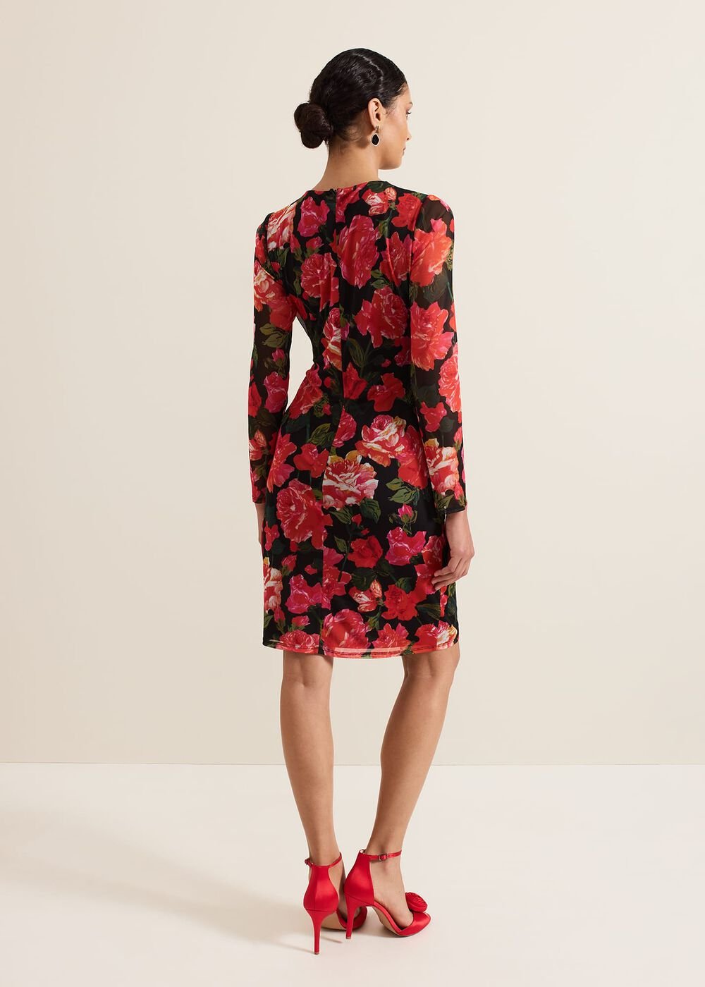 Roshni Mesh Floral Midi Dress - Black/Multi