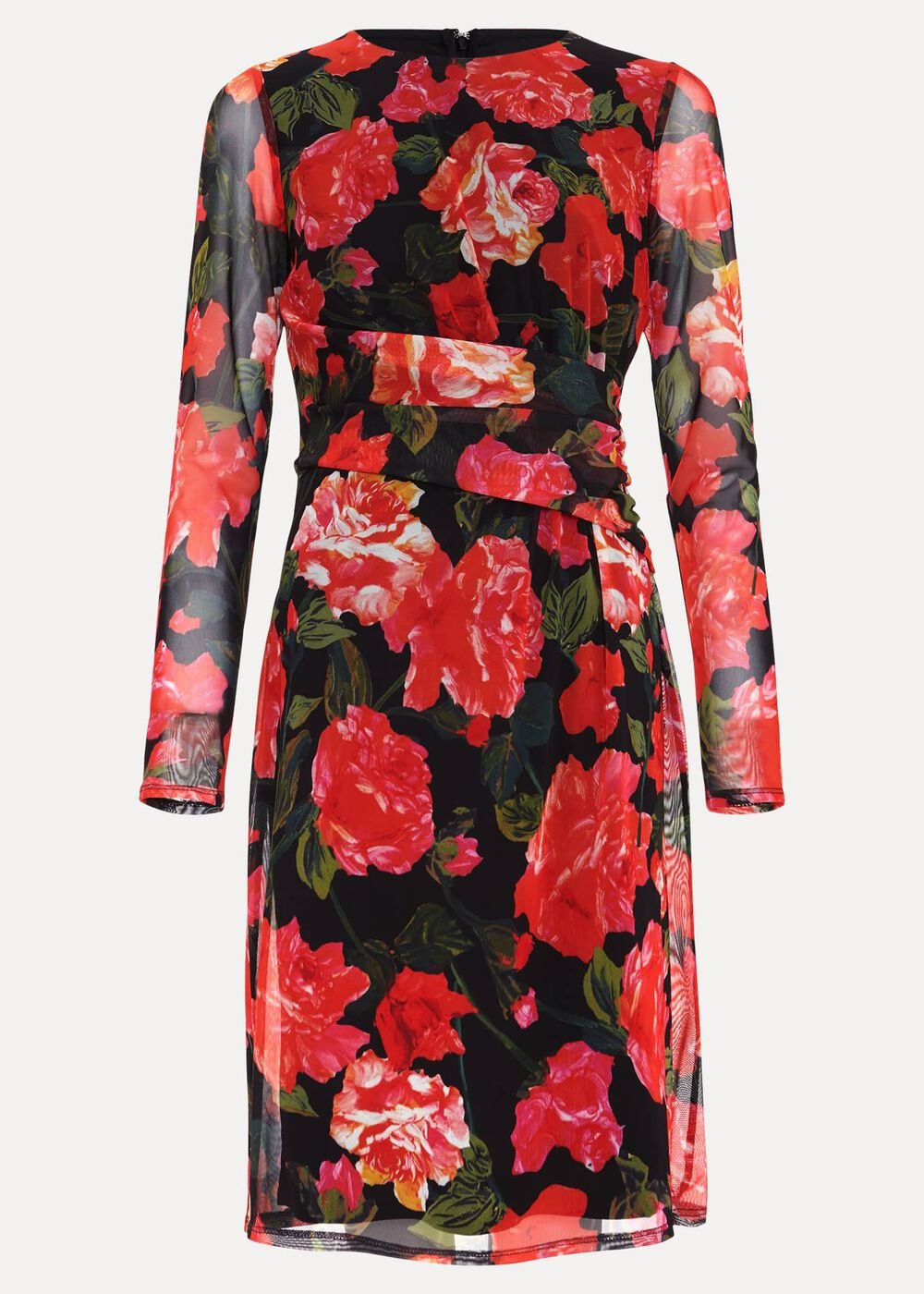 Roshni Mesh Floral Midi Dress - Black/Multi