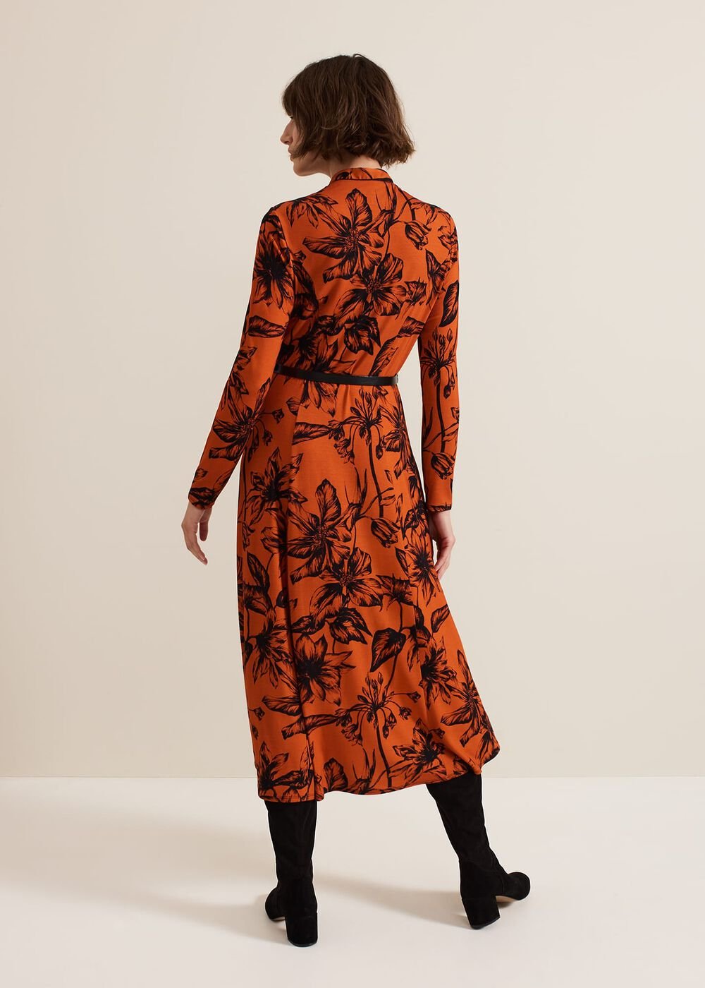 Krissy Floral Piped Midi Dress - Tan