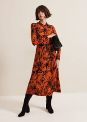 Krissy Floral Piped Midi Dress - Tan