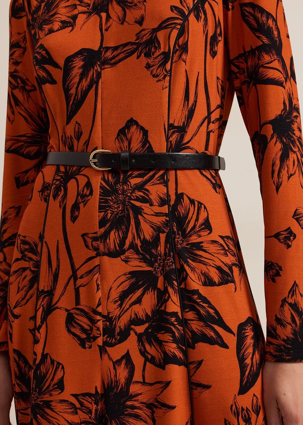 Krissy Floral Piped Midi Dress - Tan