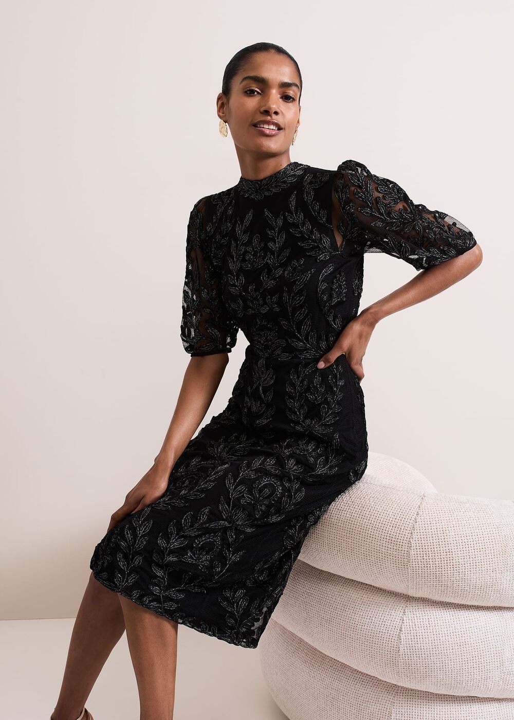 Misha Tapework Shimmer Dress - Black