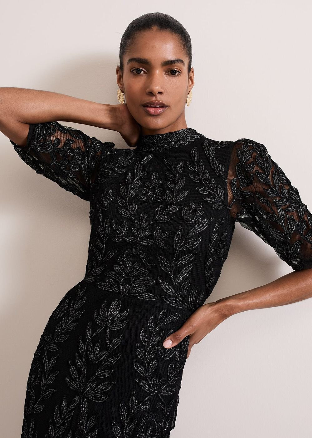 Misha Tapework Shimmer Dress - Black