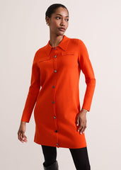 Azealia Fine Knit Collared Tunic Dress - Orange