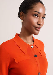 Azealia Fine Knit Collared Tunic Dress - Orange
