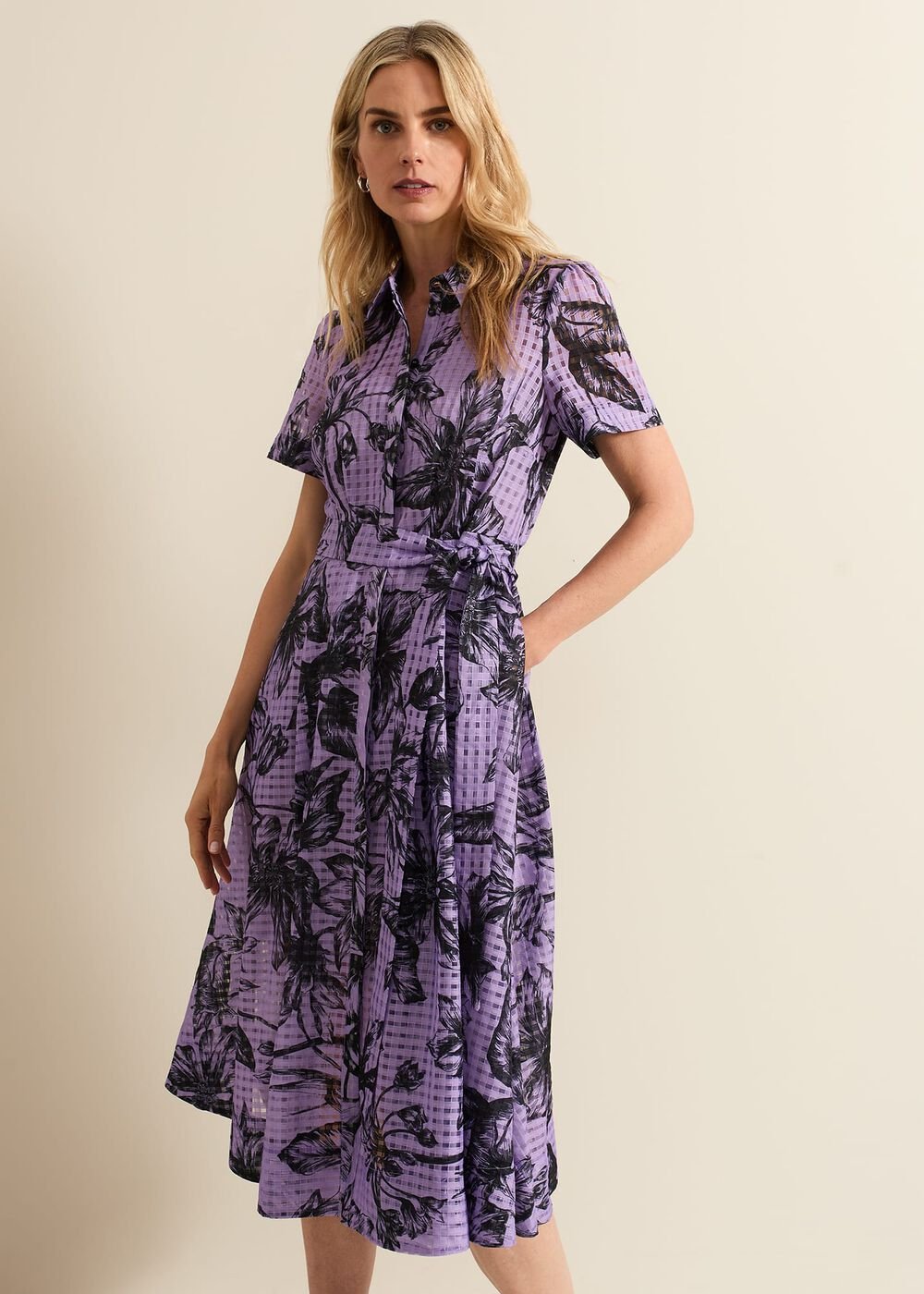 Natalie Lilac Floral Check Dress - Lilac