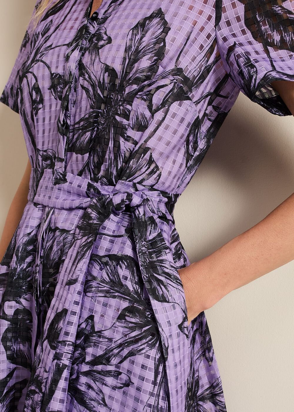 Natalie Lilac Floral Check Dress - Lilac