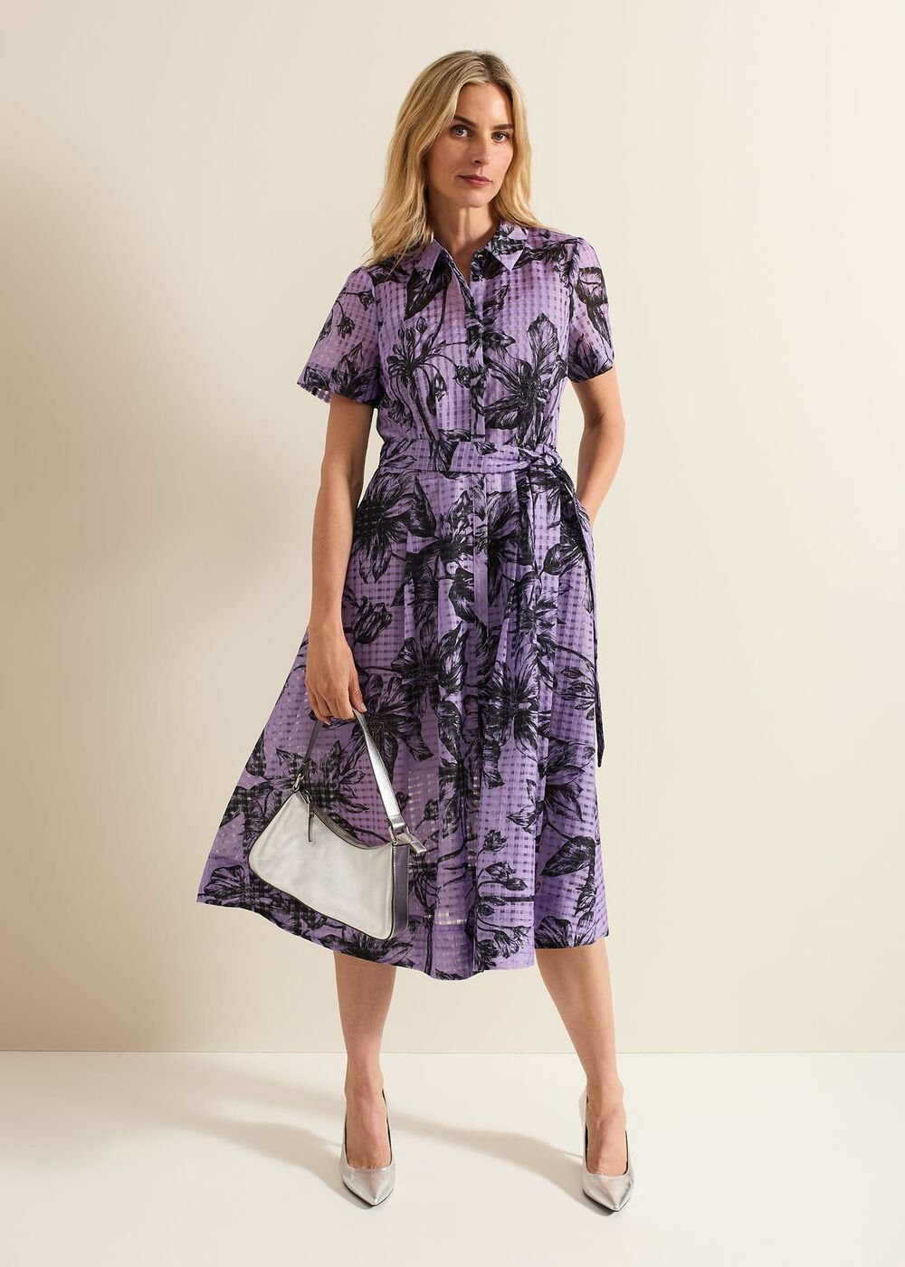 Natalie Lilac Floral Check Dress - Lilac