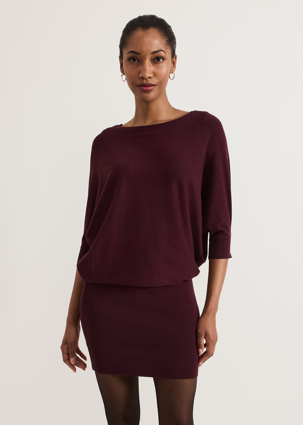 Becca Batwing Knitted Dress - Burgundy