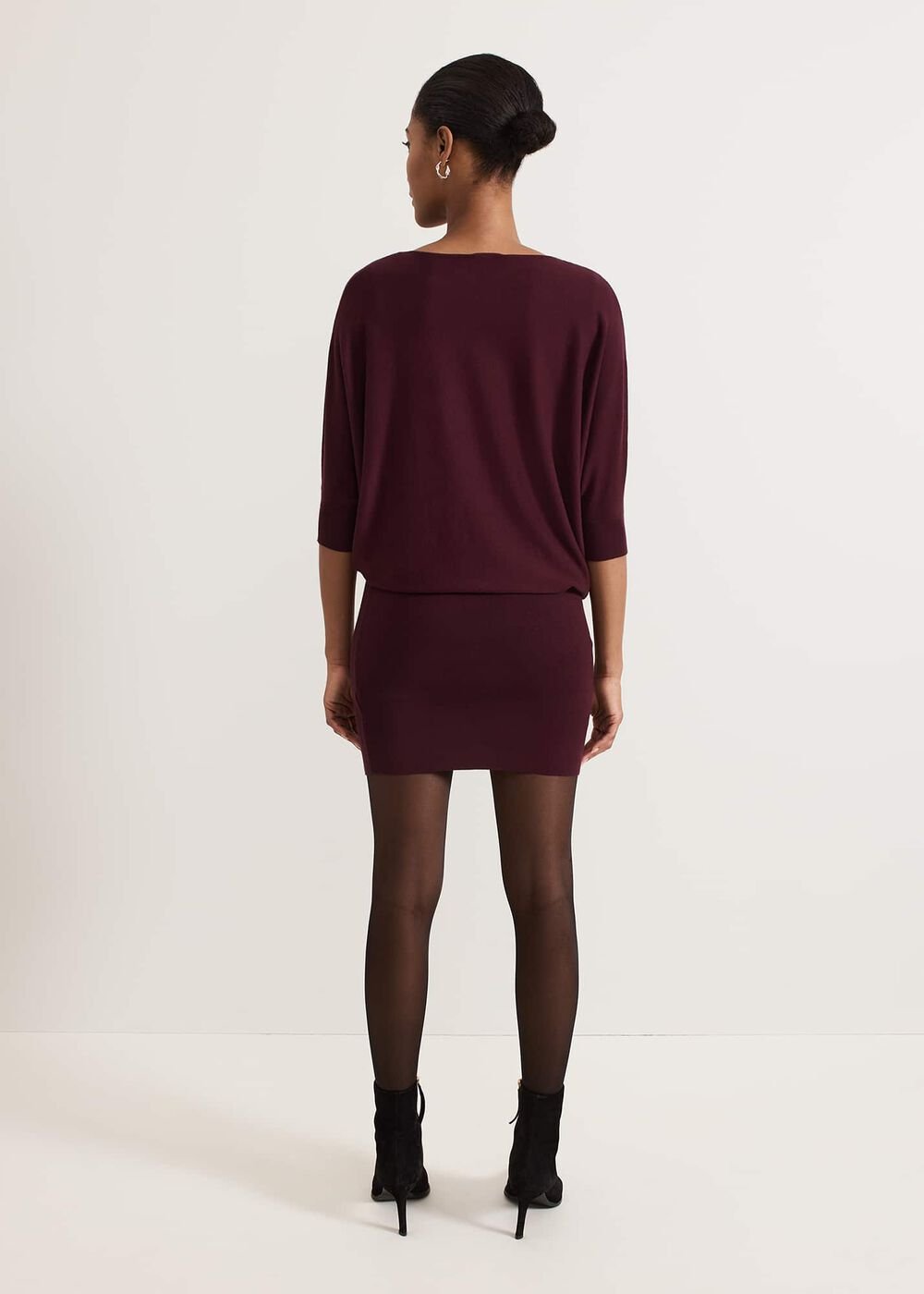 Becca Batwing Knitted Dress - Burgundy