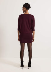 Becca Batwing Knitted Dress - Burgundy