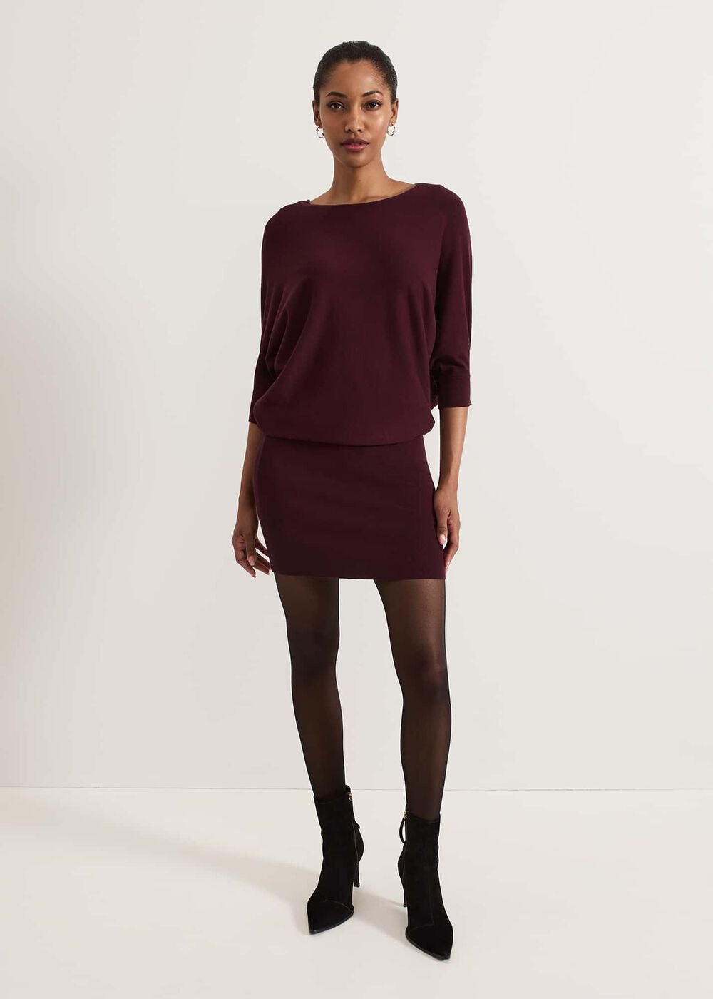 Becca Batwing Knitted Dress - Burgundy