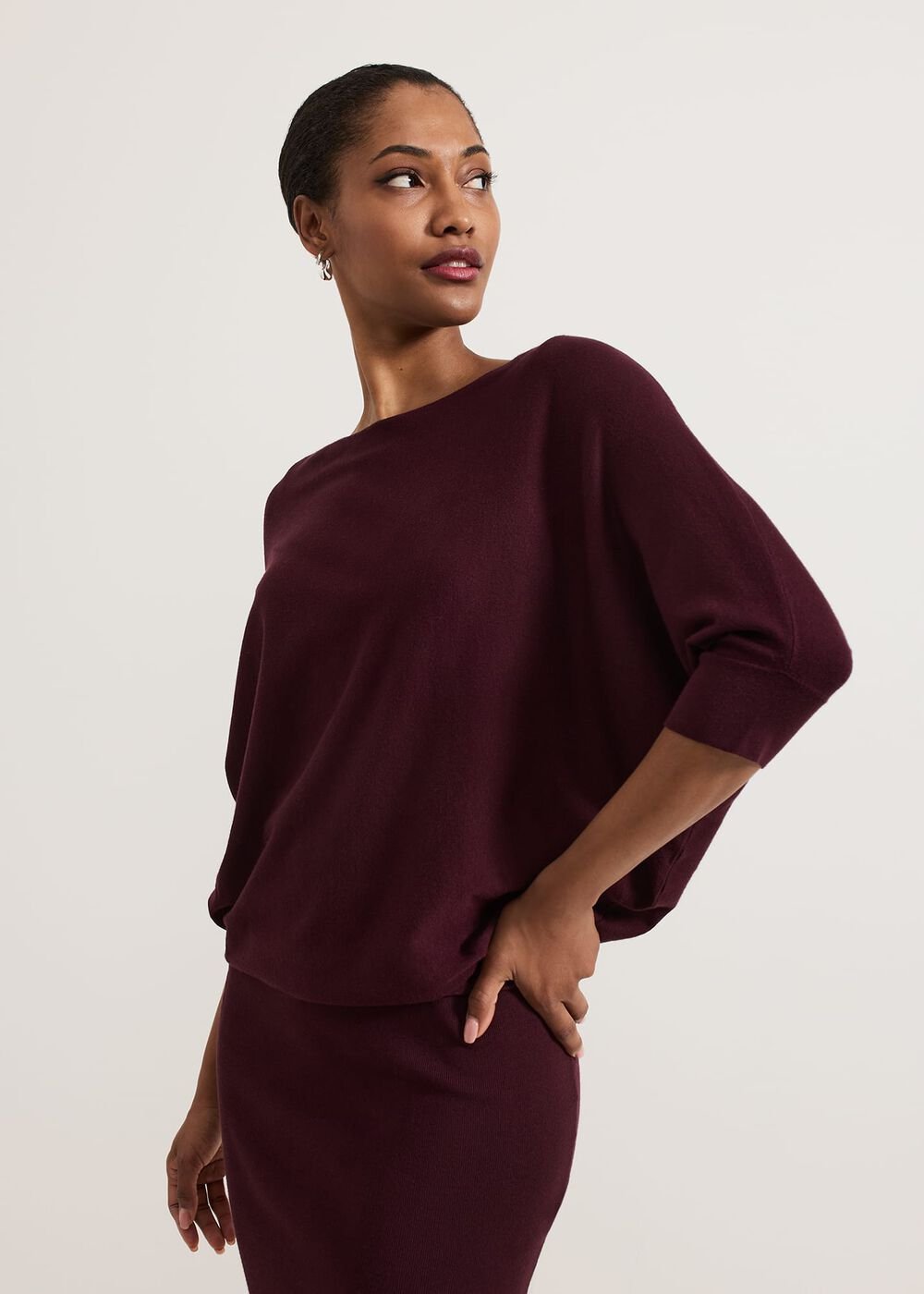 Becca Batwing Knitted Dress - Burgundy