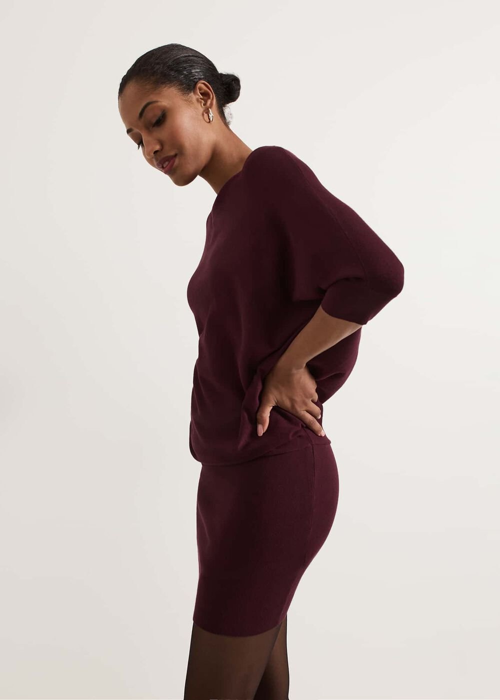 Becca Batwing Knitted Dress - Burgundy