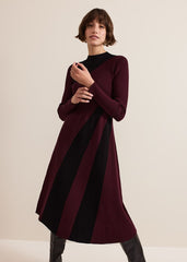 Julie Ribbed Fit And Flare Midi Dress - Burgundy