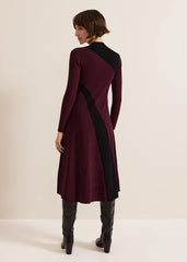 Julie Ribbed Fit And Flare Midi Dress - Burgundy