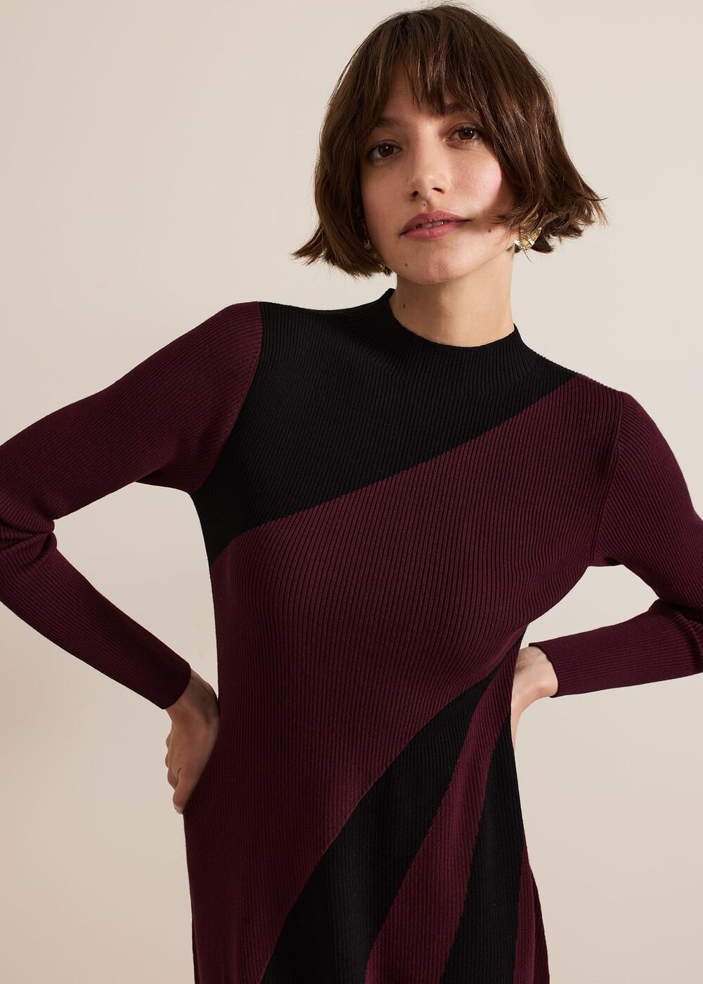Julie Ribbed Fit And Flare Midi Dress - Burgundy