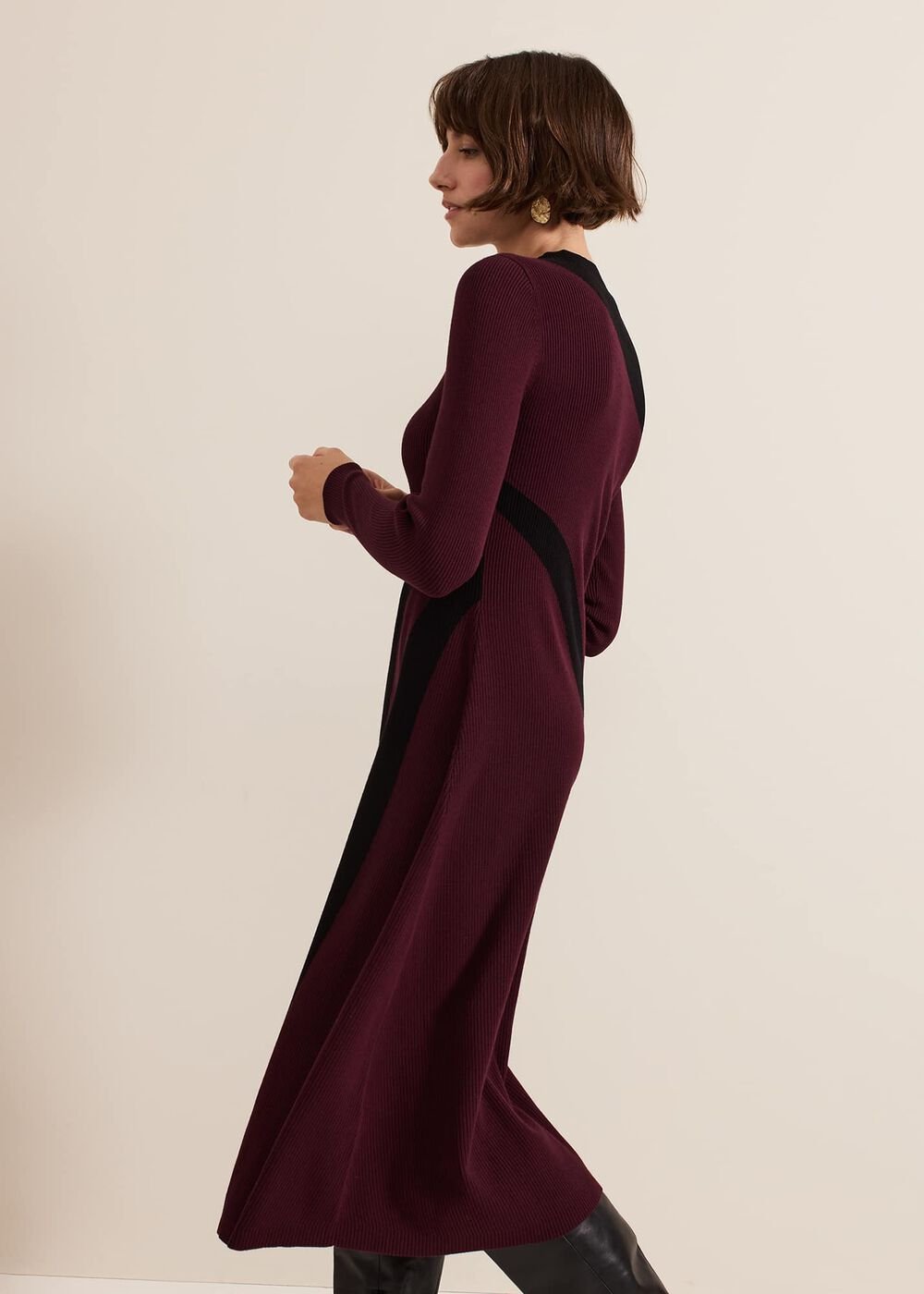 Julie Ribbed Fit And Flare Midi Dress - Burgundy