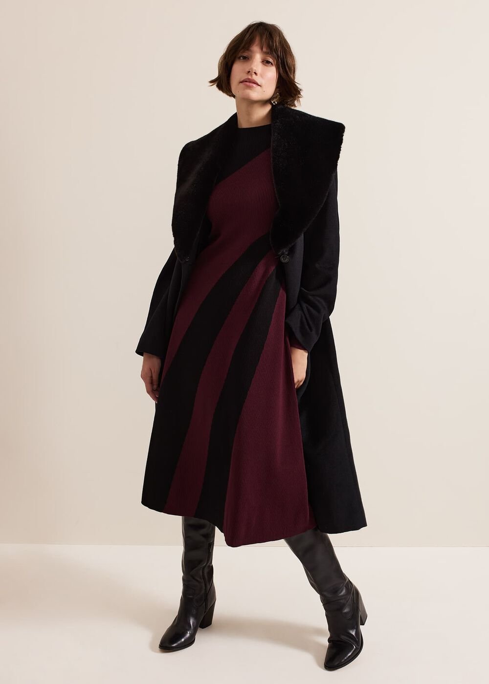 Julie Ribbed Fit And Flare Midi Dress - Burgundy
