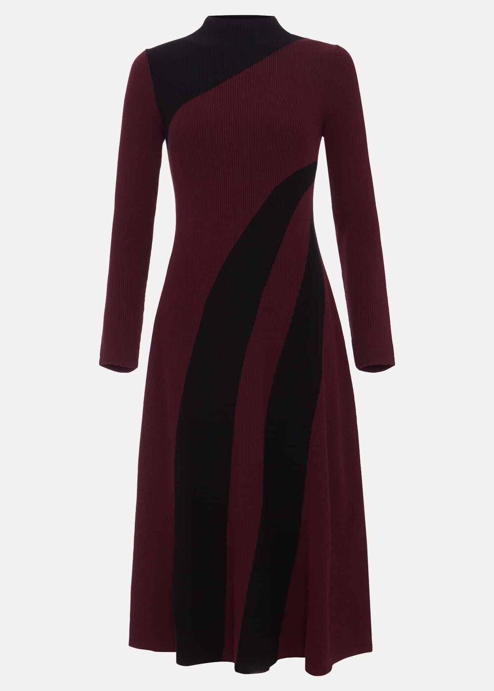 Julie Ribbed Fit And Flare Midi Dress - Burgundy
