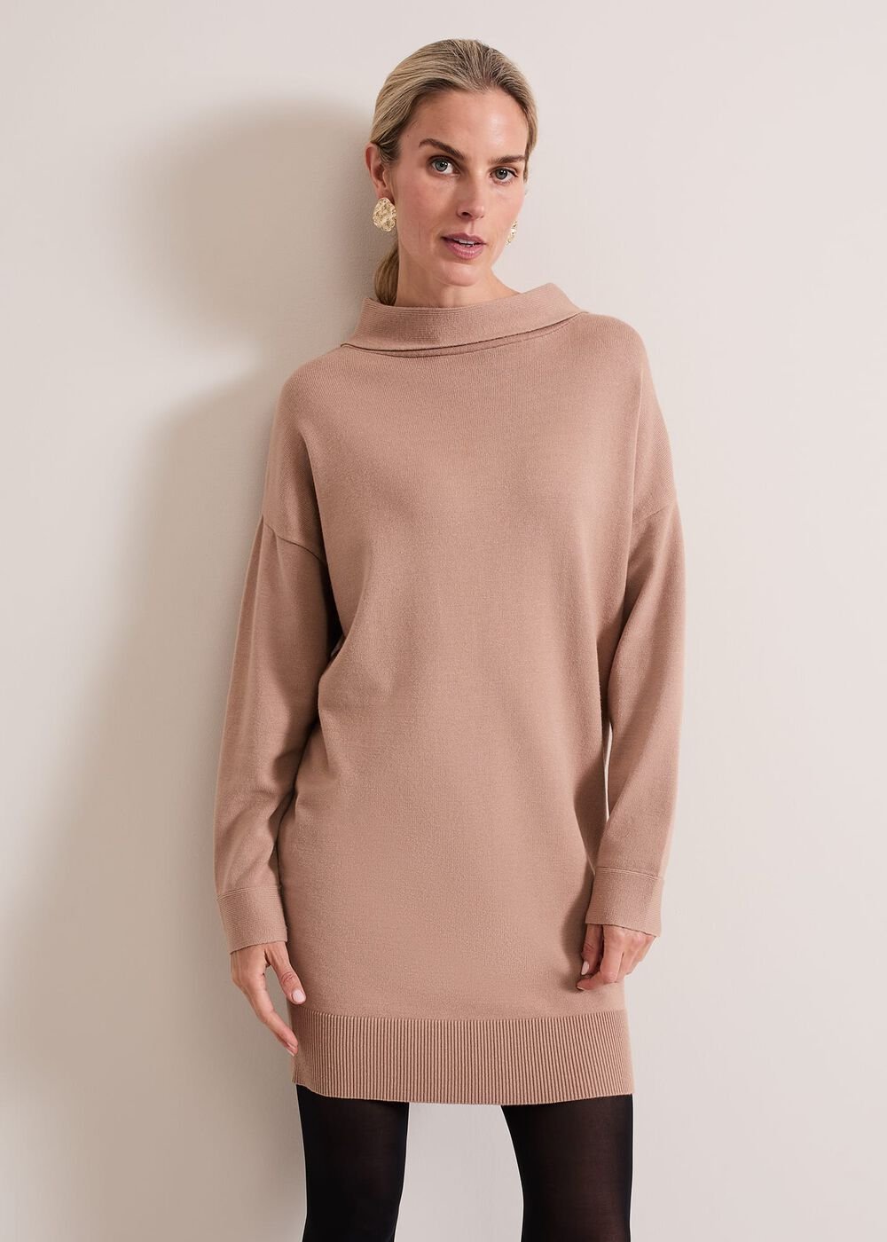 Skylar Funnel Neck Jumper Dress - Camel