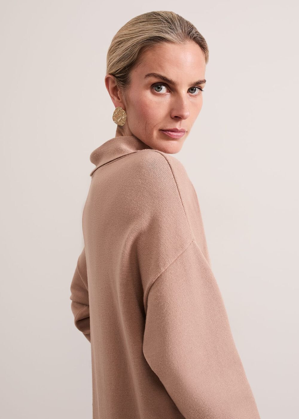 Skylar Funnel Neck Jumper Dress - Camel