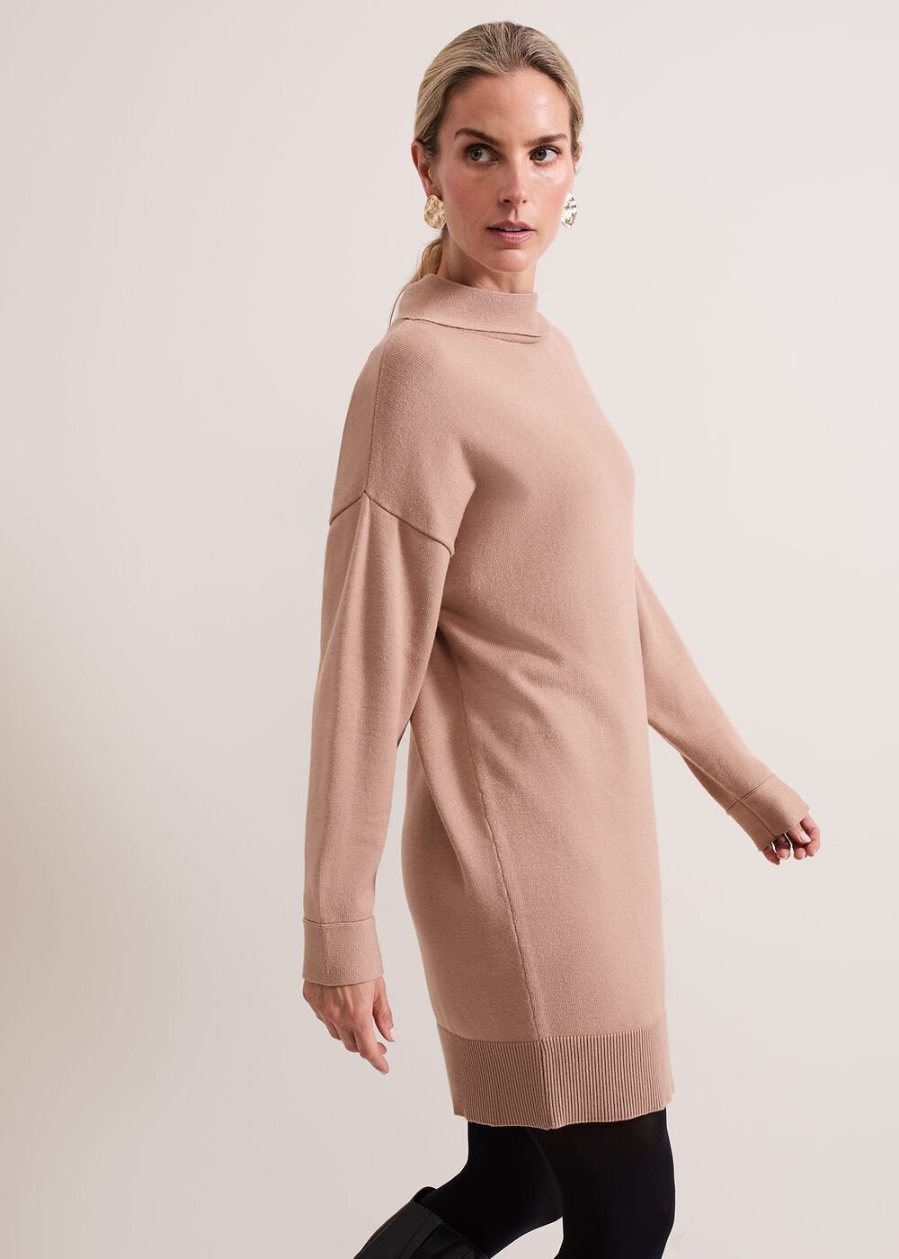 Skylar Funnel Neck Jumper Dress - Camel