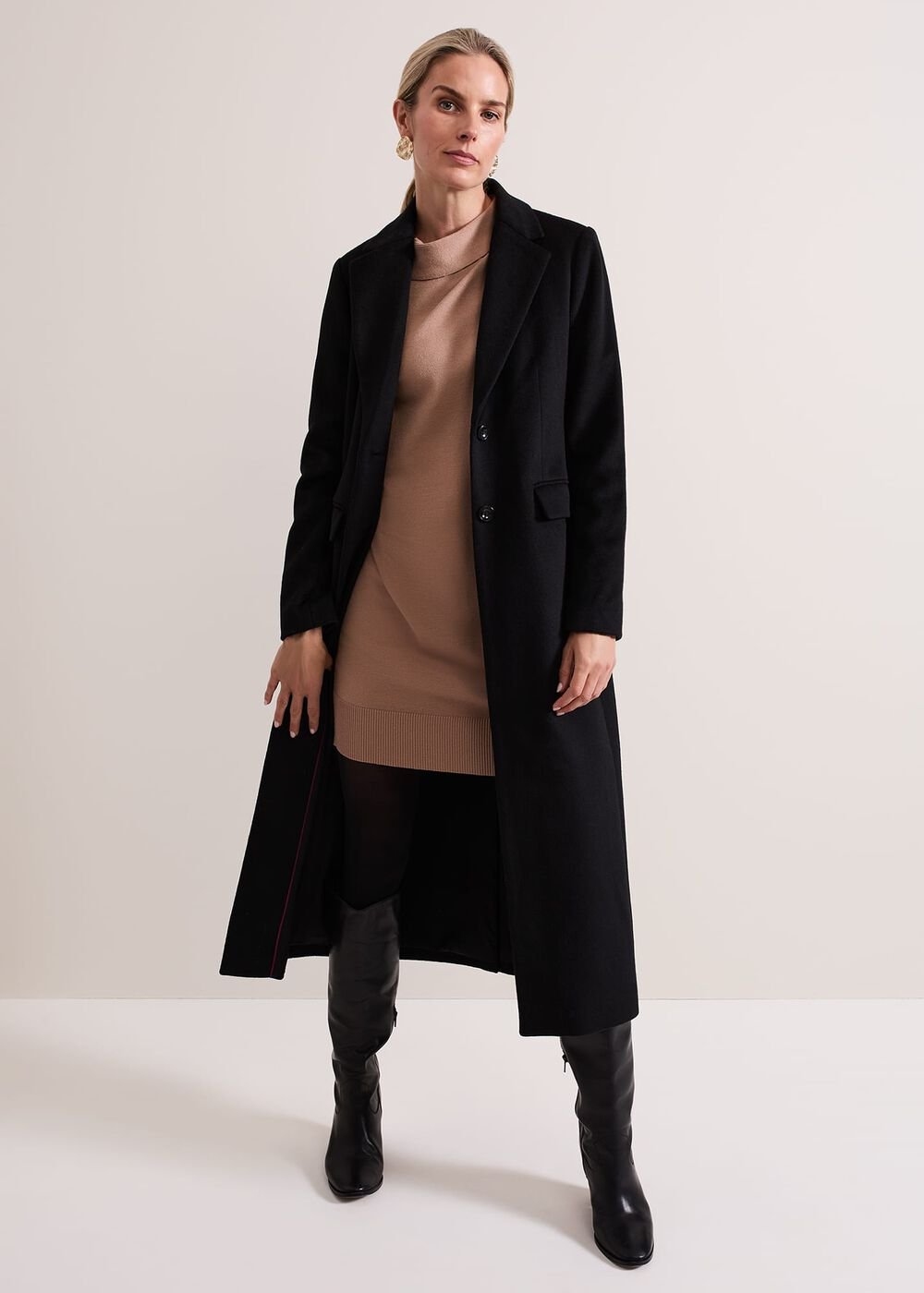 Skylar Funnel Neck Jumper Dress - Camel
