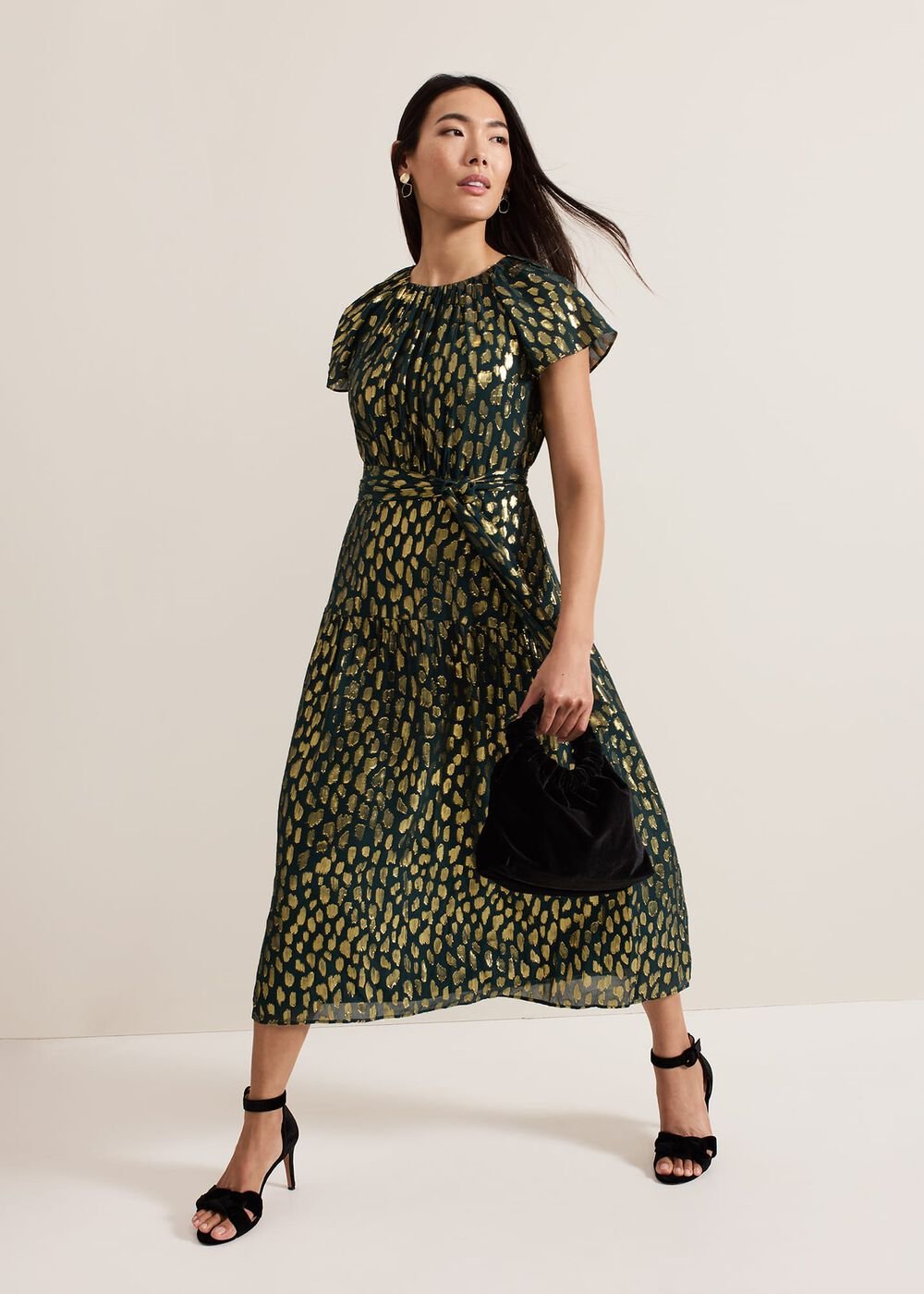 Lilani Shimmer Midi Dress - Green