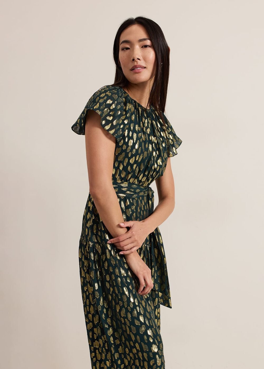 Lilani Shimmer Midi Dress - Green