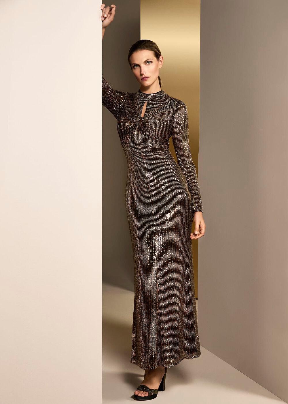 Renila Sequin Long Sleeved Maxi Dress - Multi-Coloured