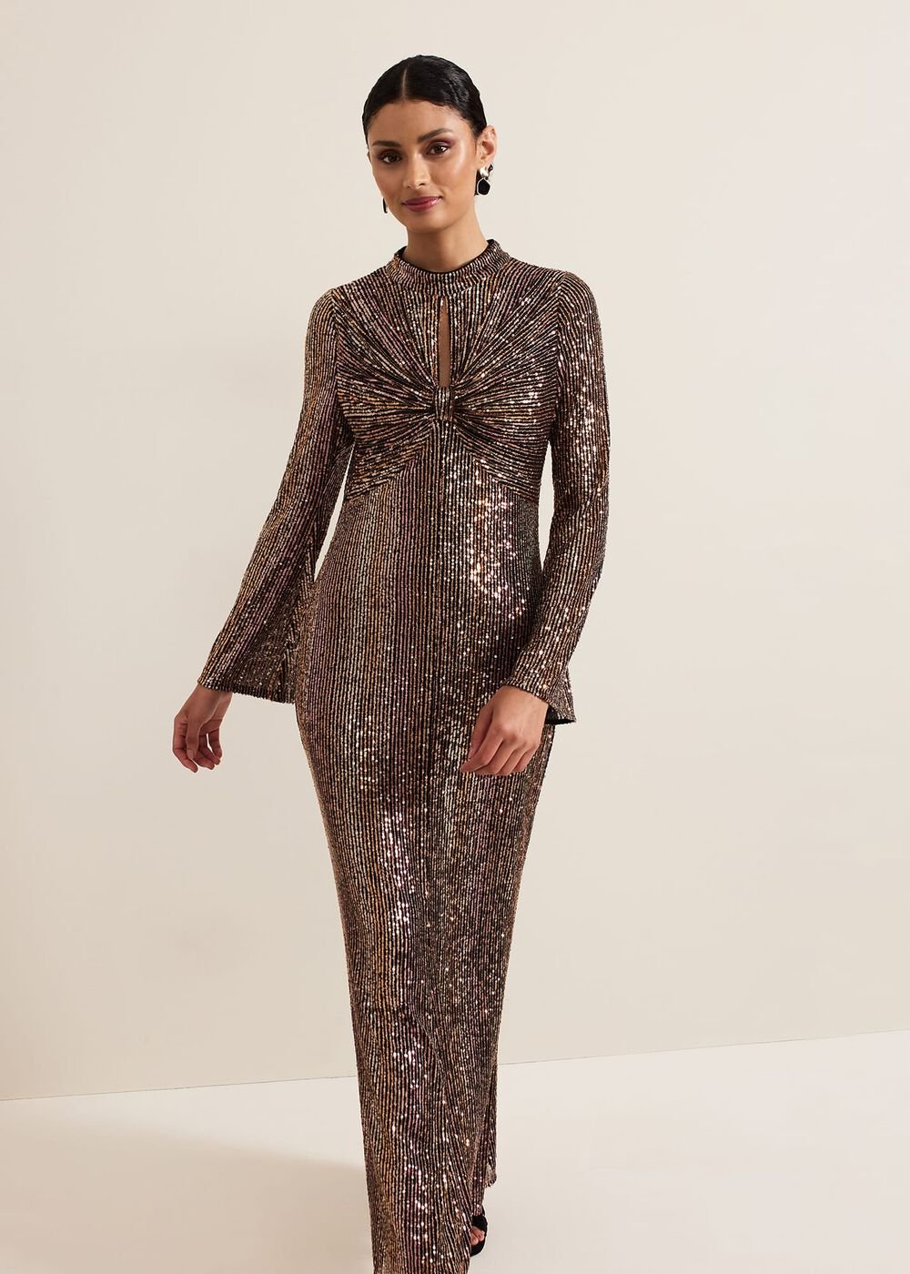 Renila Sequin Long Sleeved Maxi Dress - Multi-Coloured