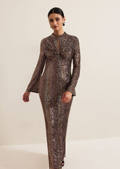 Renila Sequin Long Sleeved Maxi Dress - Multi-Coloured